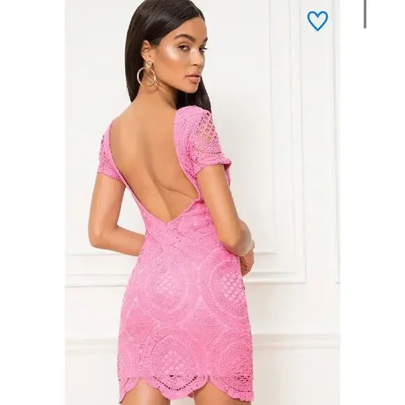 Superdown Pink Vita Open Back Mini Dress Size Small Lace Crochet Cocktail Event - Picture 2 of 12